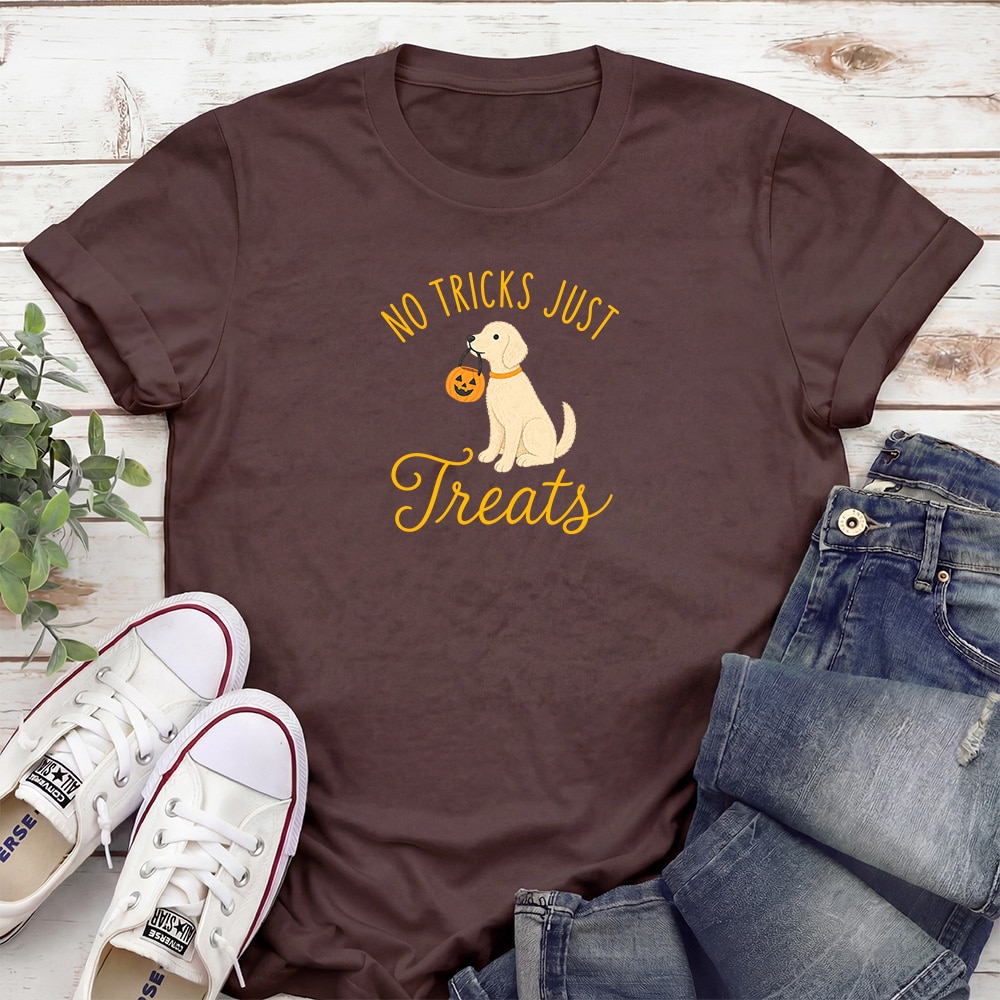No Tricks Just Treats Pup Standard Tee Brown