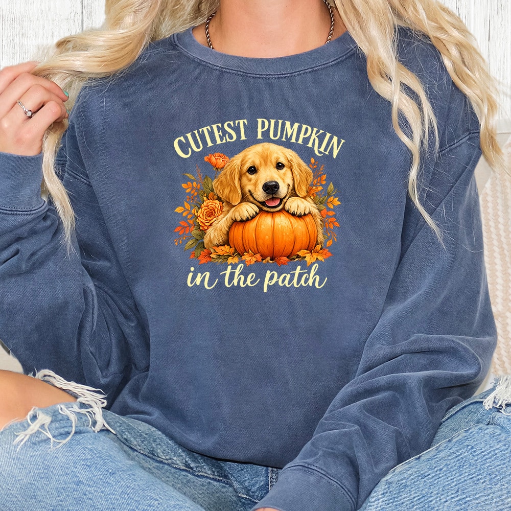 Comfort Colors Cutest Pumpkin In The Patch Golden Premium Sweatshirt - Denim