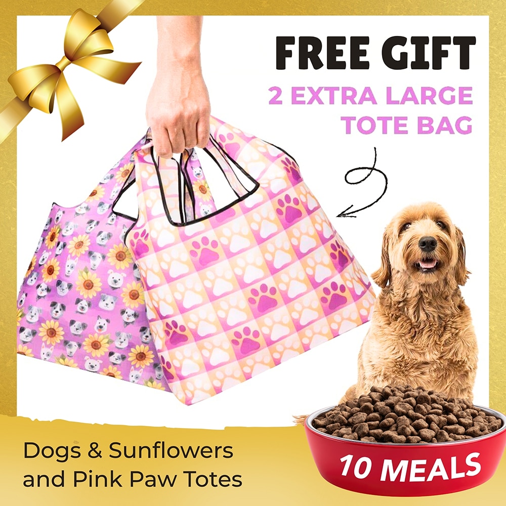 FUND 10 Meals for $10 and Get FREE Dogs & Sunflowers and Pink Paw Totes - Shopping Travel Shoulder Bag, Folding Grocery Tote Pouch Bag