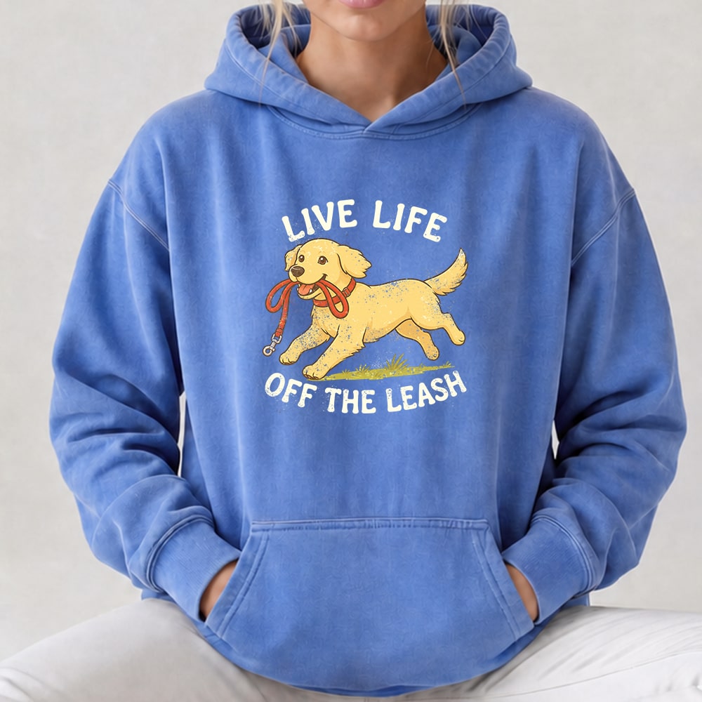 Comfort Colors Live Life Off The Leash Premium Hoodie Flo Blue