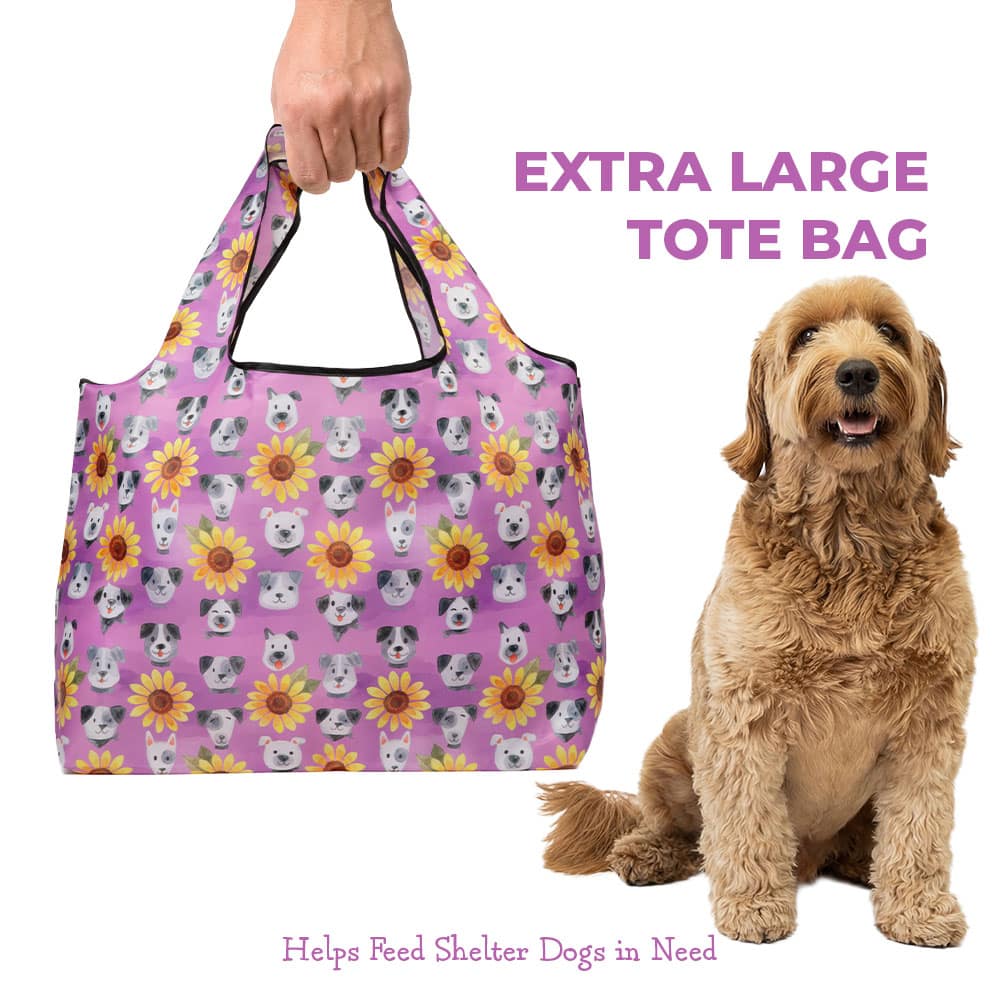 FUND 10 Meals for $10 and Get FREE Dogs & Sunflowers and Pink Paw Totes - Shopping Travel Shoulder Bag, Folding Grocery Tote Pouch Bag - Image 2