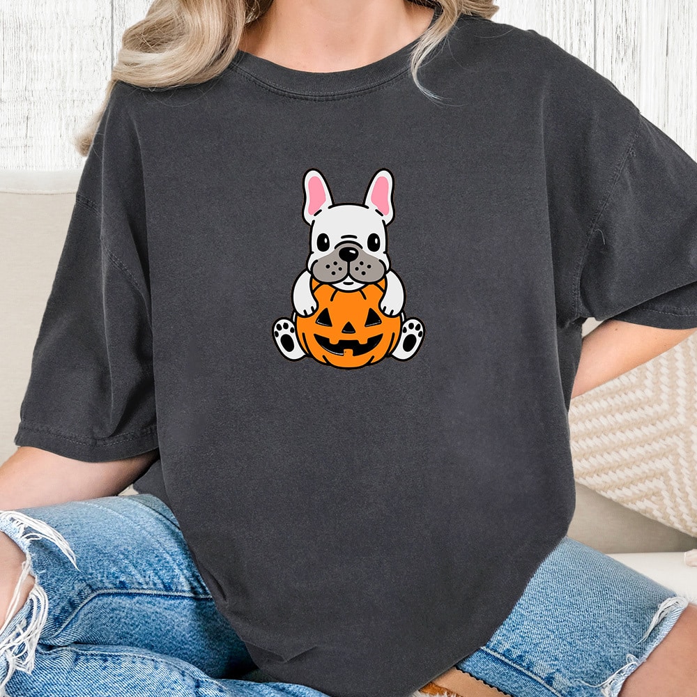 Comfort Colors Little Pumpkin Pup Frenchie Vintage Washed Tee - Graphite