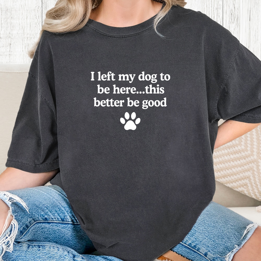 Comfort Colors I Left My Dog To Be Here… Vintage Washed Tee - Graphite