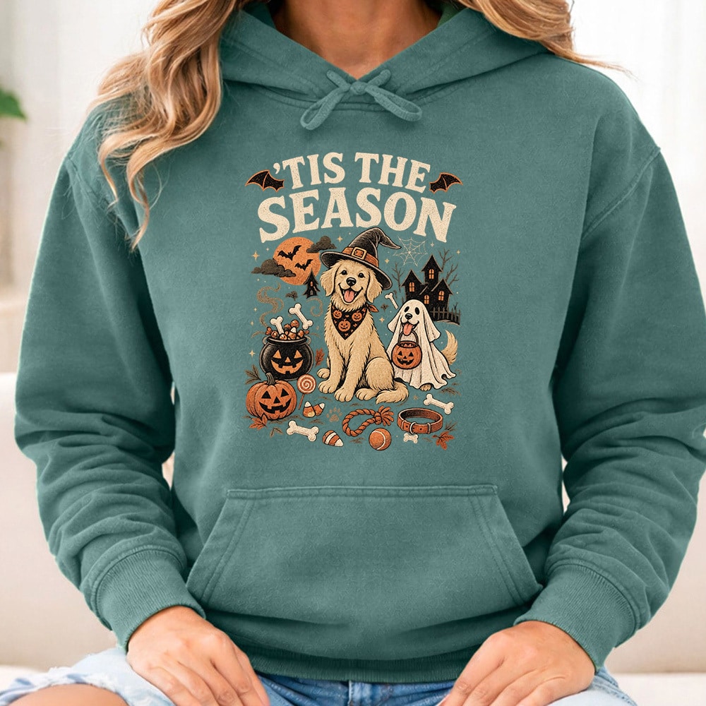 Comfort Colors Tis The Season Spooky Pups Premium Hoodie Blue Spruce