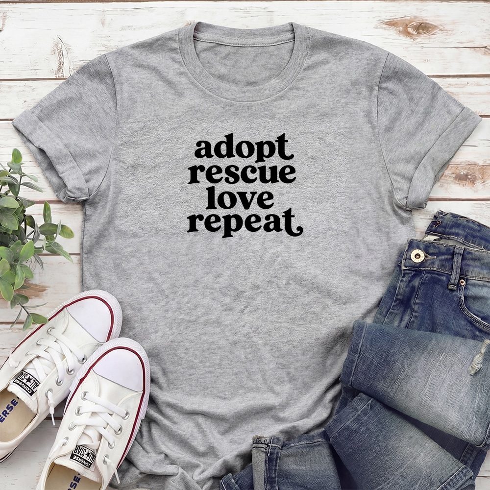 Adopt Rescue Love Repeat Standard Tee Heather Grey