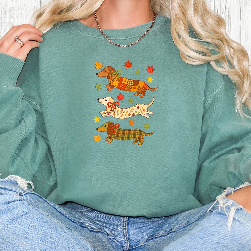 Comfort Colors Fall Fashion Dachshunds Premium  Sweatshirt - Light Green