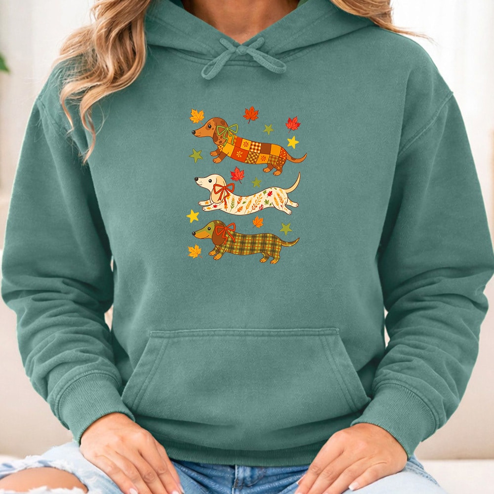 Comfort Colors Fall Fashion Dachshunds Premium Hoodie Light Green