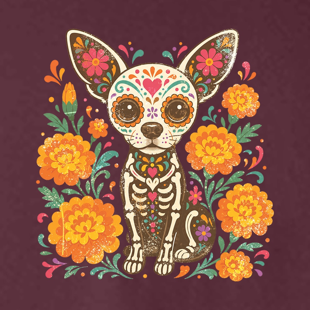 Día de los Muertos Chihuahua Hoodie Maroon - Image 2