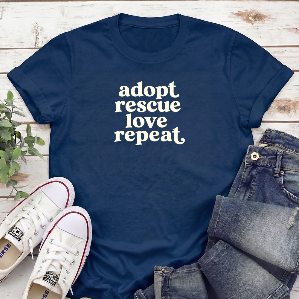 Adopt Rescue Love Repeat Standard Tee Navy