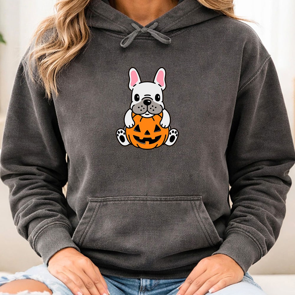Comfort Colors Little Pumpkin Pup Frenchie Premium Hoodie Pepper