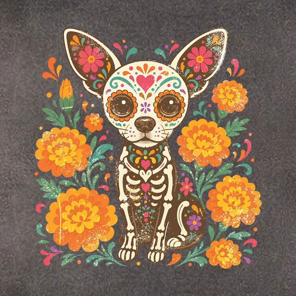 Comfort Colors Día de los Muertos Chihuahua Premium Hoodie Pepper - Image 2