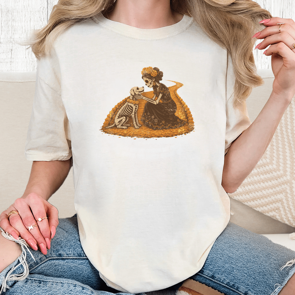 Comfort Colors Día de los Muertos Dog Bridge Vintage Washed Tee - Ivory