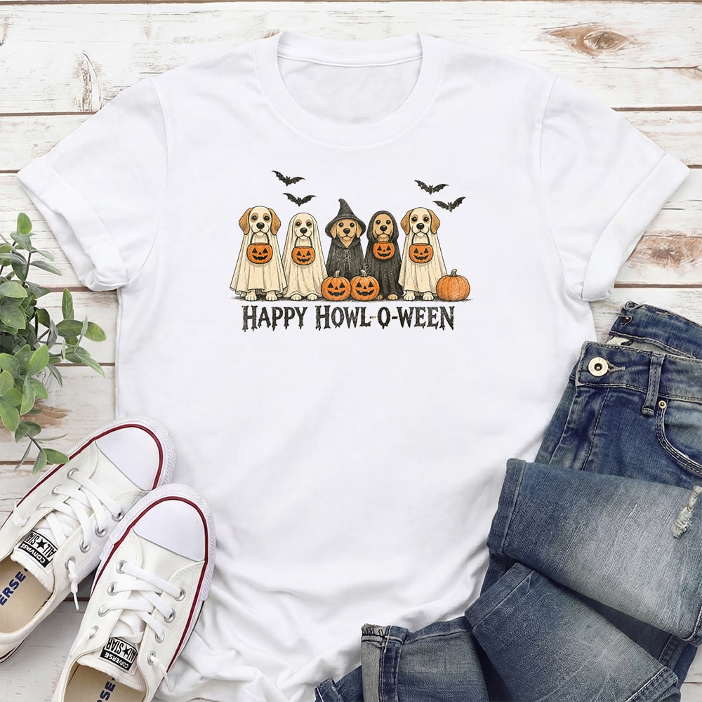 Happy Howl-o-ween Give Us Treats Standard Tee White
