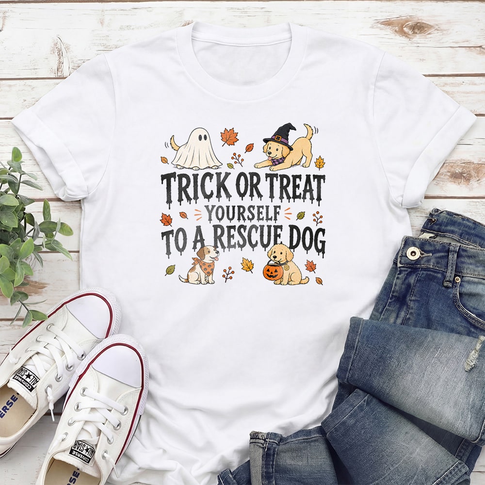Trick Or Treat Yourself To A Rescue Dog Standard Tee White