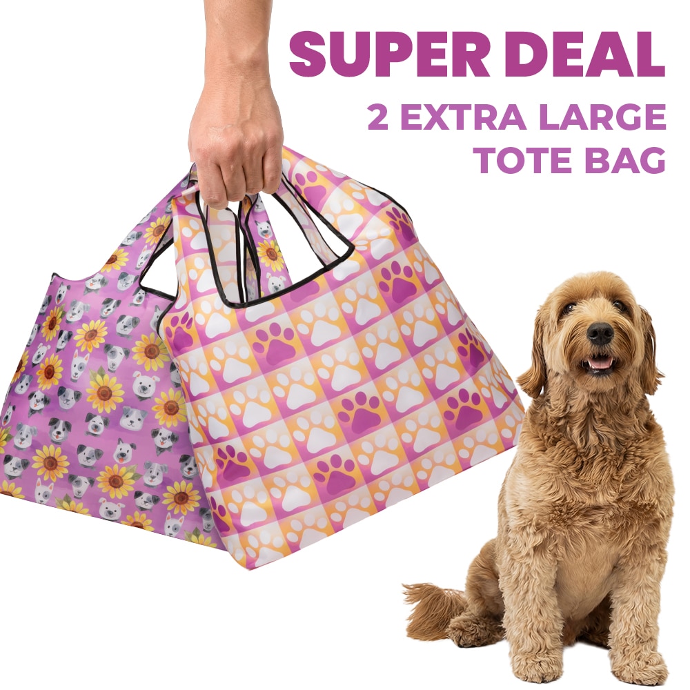FUND 10 Meals for $10 and Get FREE Dogs & Sunflowers and Pink Paw Totes - Shopping Travel Shoulder Bag, Folding Grocery Tote Pouch Bag