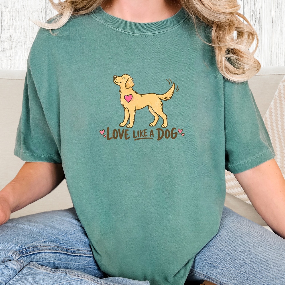 Comfort Colors Love Like A Dog Heart Vintage Washed Tee - Seafoam
