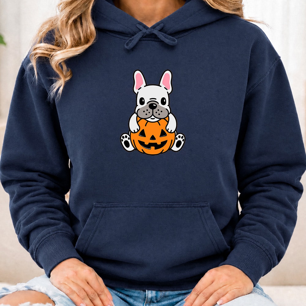 Comfort Colors Little Pumpkin Pup Frenchie Premium Hoodie Navy