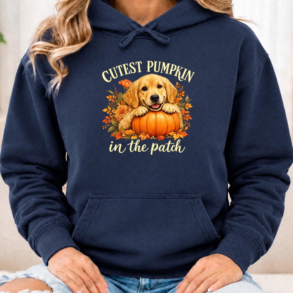 Comfort Colors Cutest Pumpkin In The Patch Golden Premium Hoodie Navy