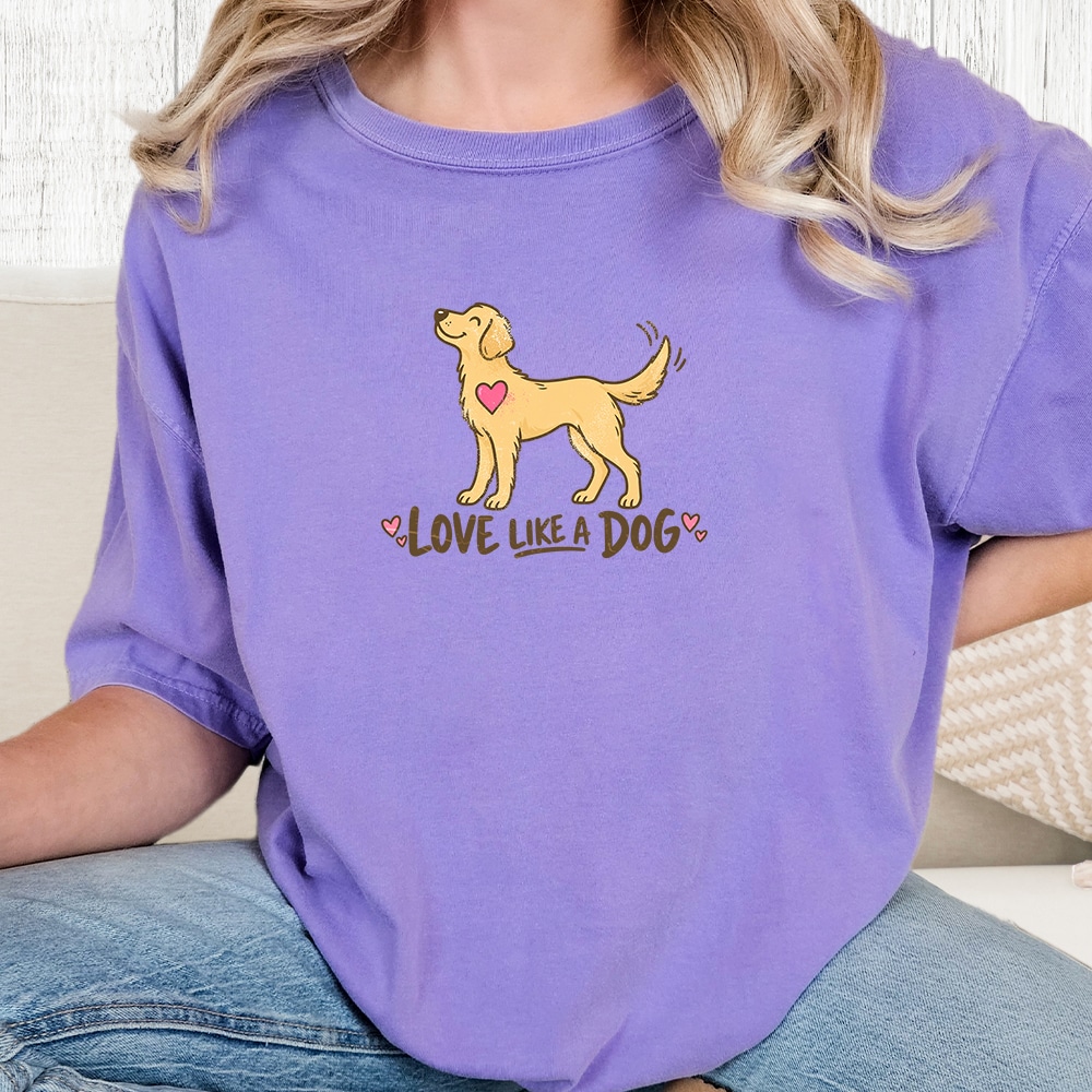 Comfort Colors Love Like A Dog Heart Vintage Washed Tee - Violet