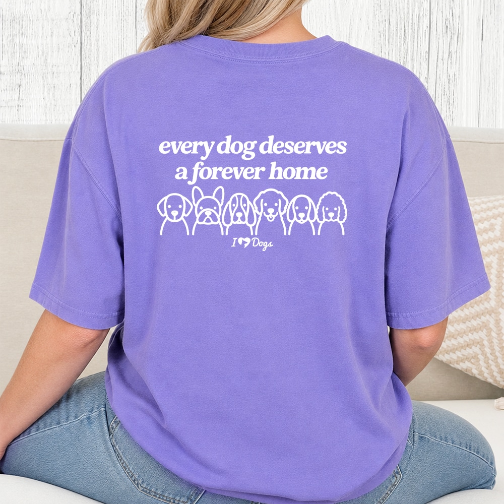 Comfort Colors Every Dog Deserves A Forever Home iHeartDogs Vintage Washed Tee - Violet
