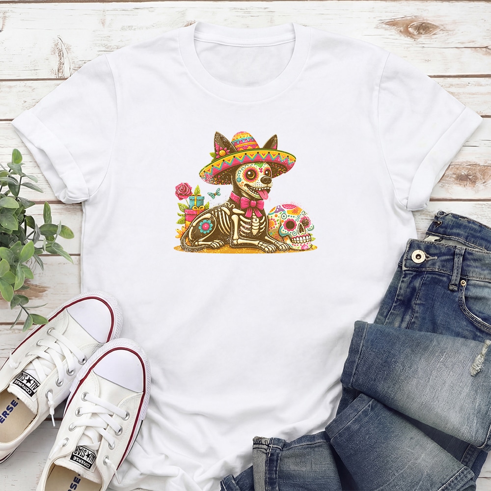 DÃa de los Muertos Chihuahua Sombrero Standard Tee White