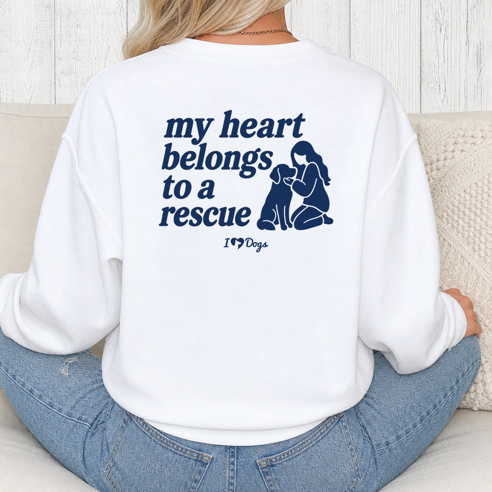 Comfort Colors My Heart Belongs To A Rescue Dog iHeartDogs Premium  Sweatshirt - White