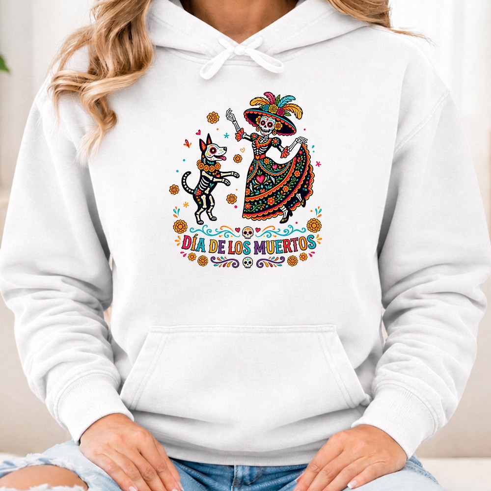 Comfort Colors Dia De Los Muertos Dancing Premium Hoodie White
