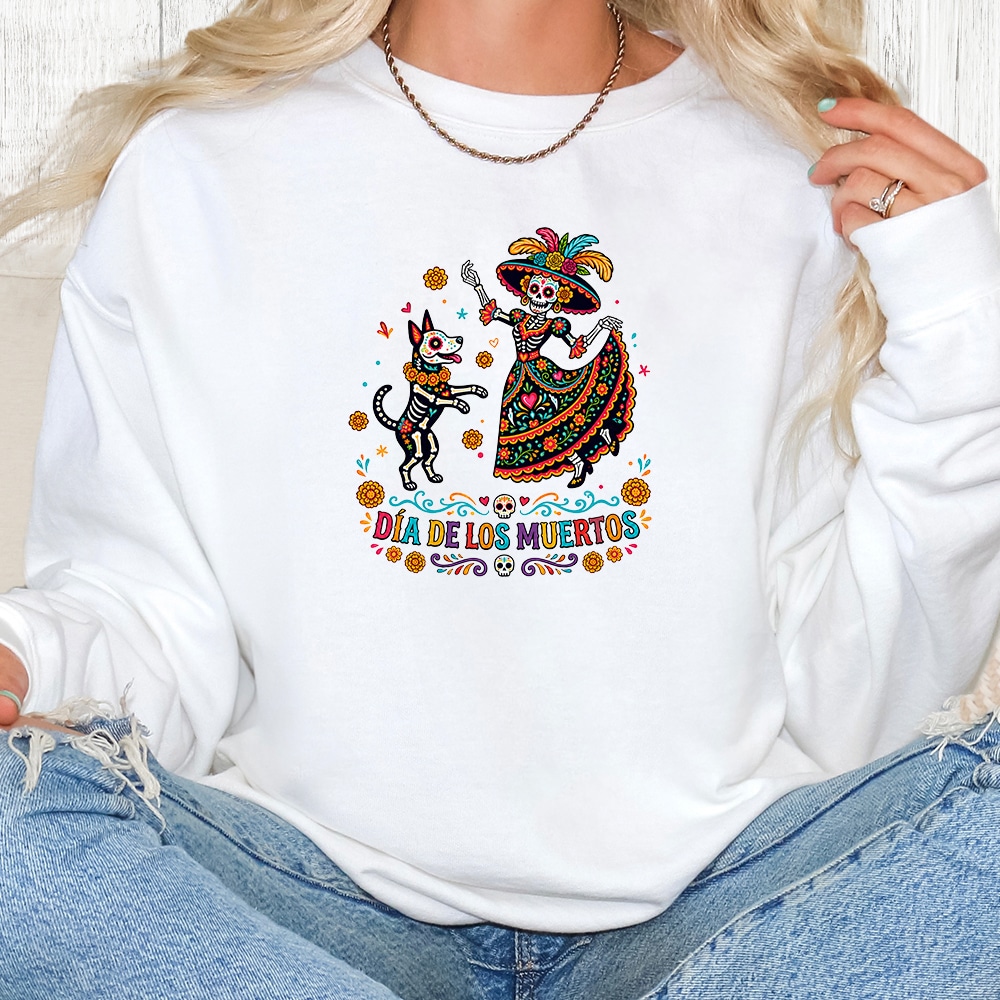 Comfort Colors Dia De Los Muertos Dancing Premium  Sweatshirt - White