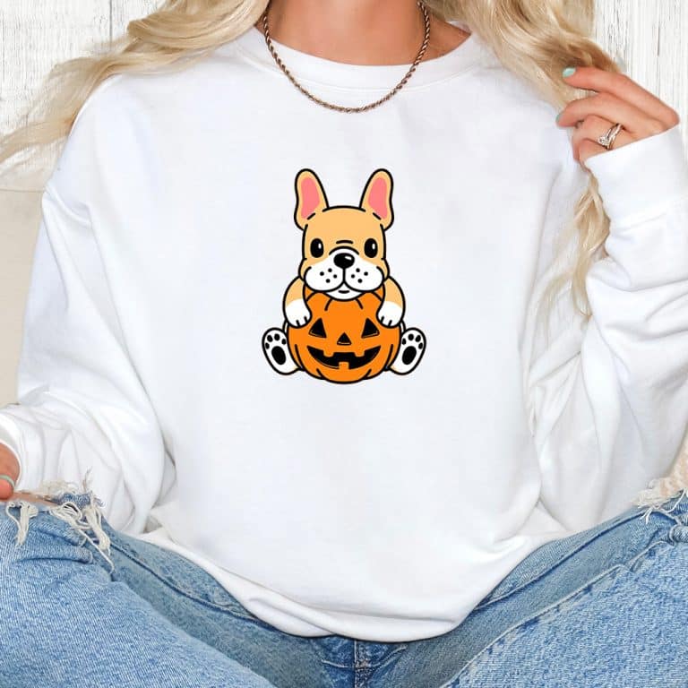 Comfort Colors Little Pumpkin Pup Frenchie Premium  Sweatshirt - White