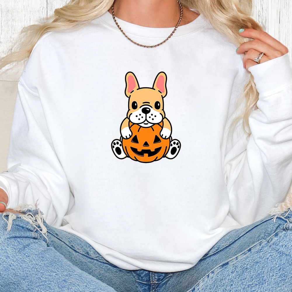 Comfort Colors Little Pumpkin Pup Frenchie Premium Sweatshirt - White