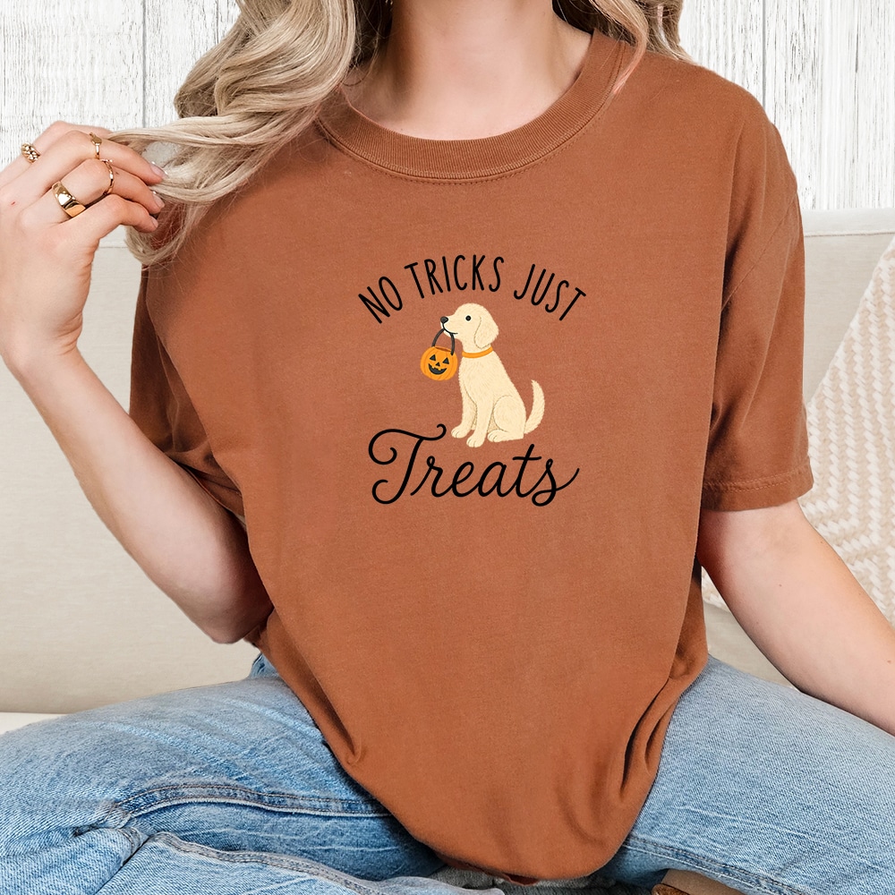 Comfort Colors No Tricks Just Treats Pup Vintage Washed Tee - Yam