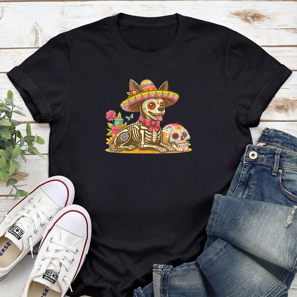 DÃa de los Muertos Chihuahua Sombrero Standard Tee Black
