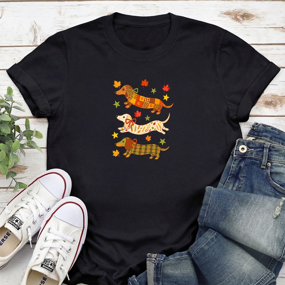 Fall Fashion Dachshunds Standard Tee Black