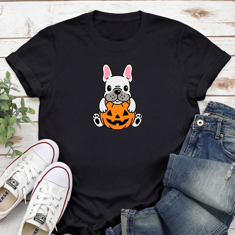 Little Pumpkin Pup Frenchie Standard Tee Black