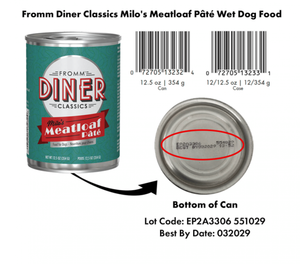Recalled Fromm Diner Classics Milo's Meatloaf Pâté Wet Dog Food