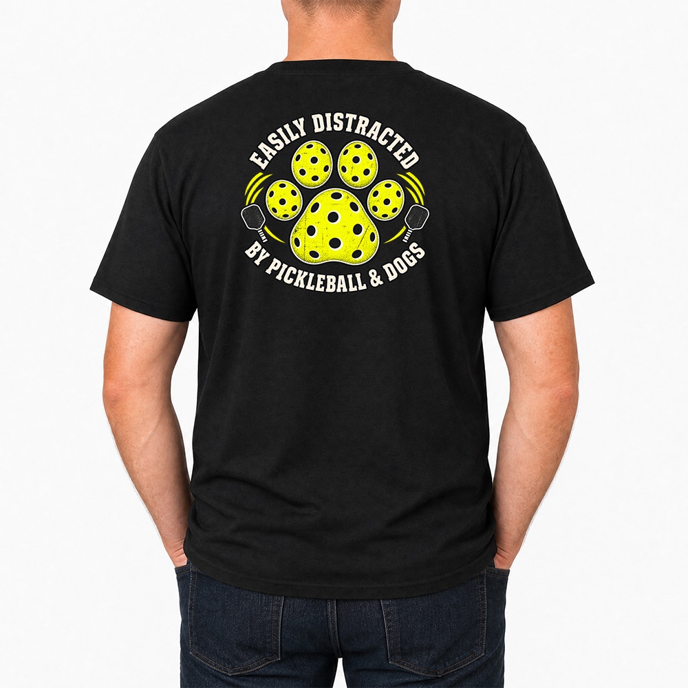 Easily Distracted By Pickleball & Dogs Standard Tee Black