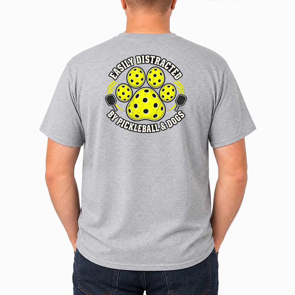 Easily Distracted By Pickleball & Dogs Standard Tee Heather Grey