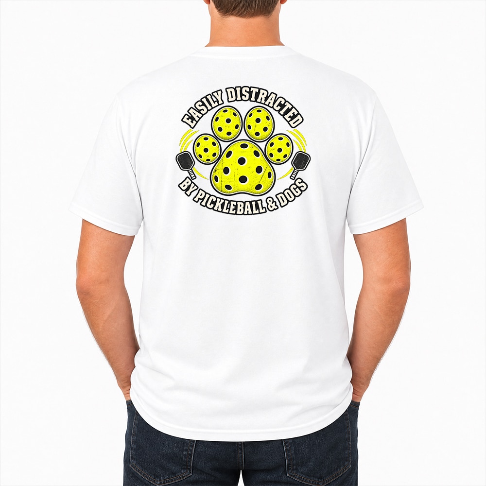 Easily Distracted By Pickleball & Dogs Standard Tee White