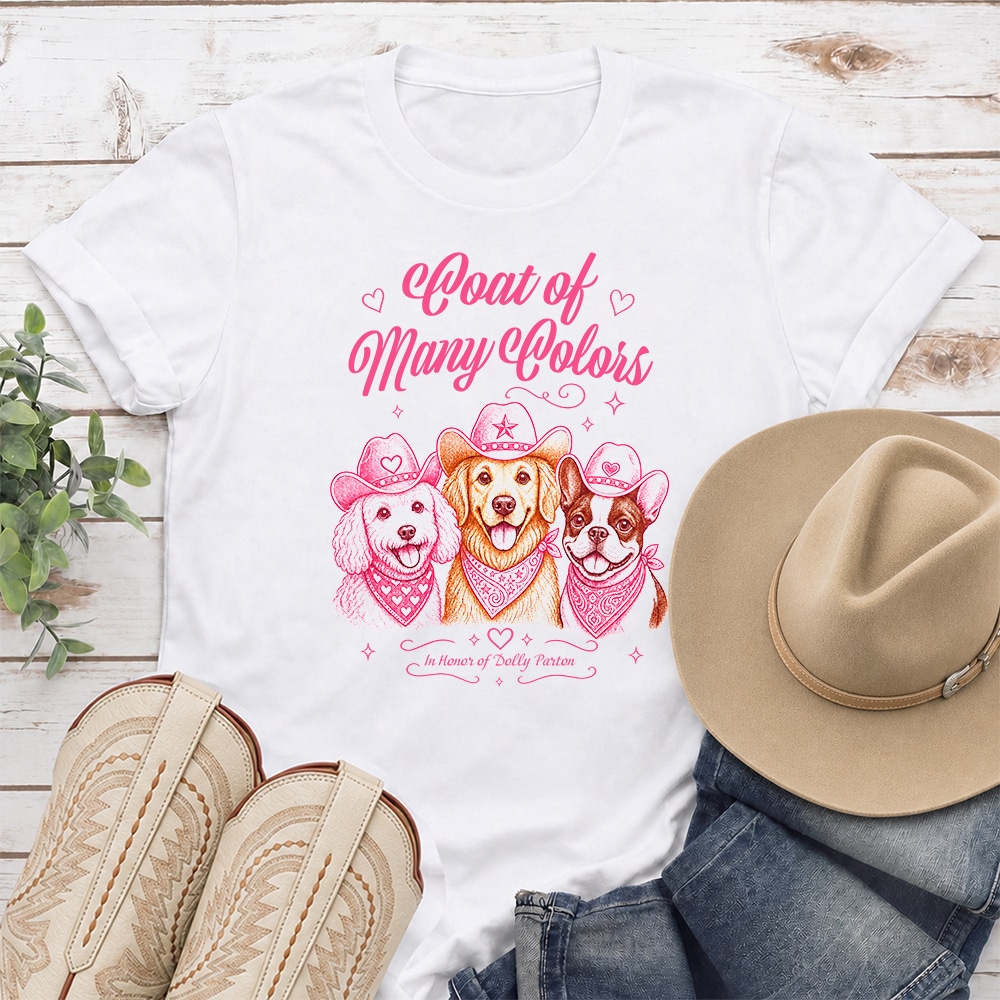 Coat Of Many Colors Dolly Parton Standard Tee White – Donates 10 Meals To Shelter Dogs In Honor Of Dolly