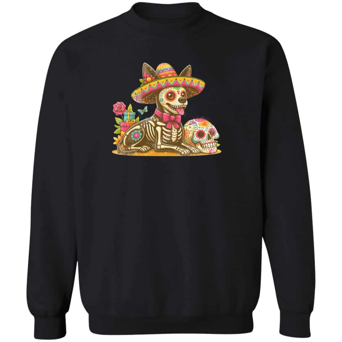 DÃa de los Muertos Chihuahua Sombrero Sweatshirt Black