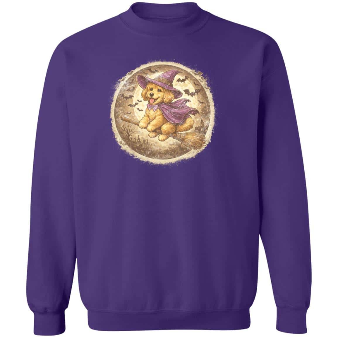 Witch Pup Riding A Broom Sweatshirt Purple