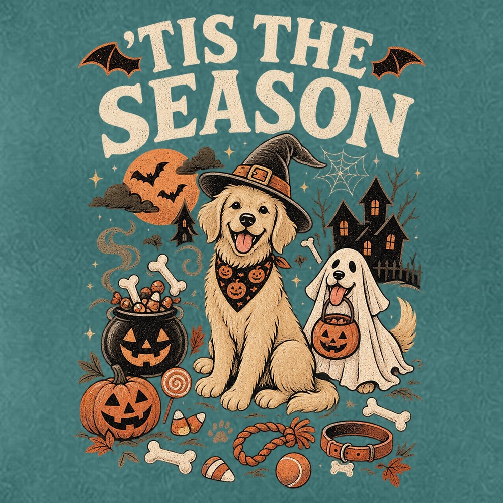 Comfort Colors Tis The Season Spooky Pups Premium Hoodie Blue Spruce - Image 2