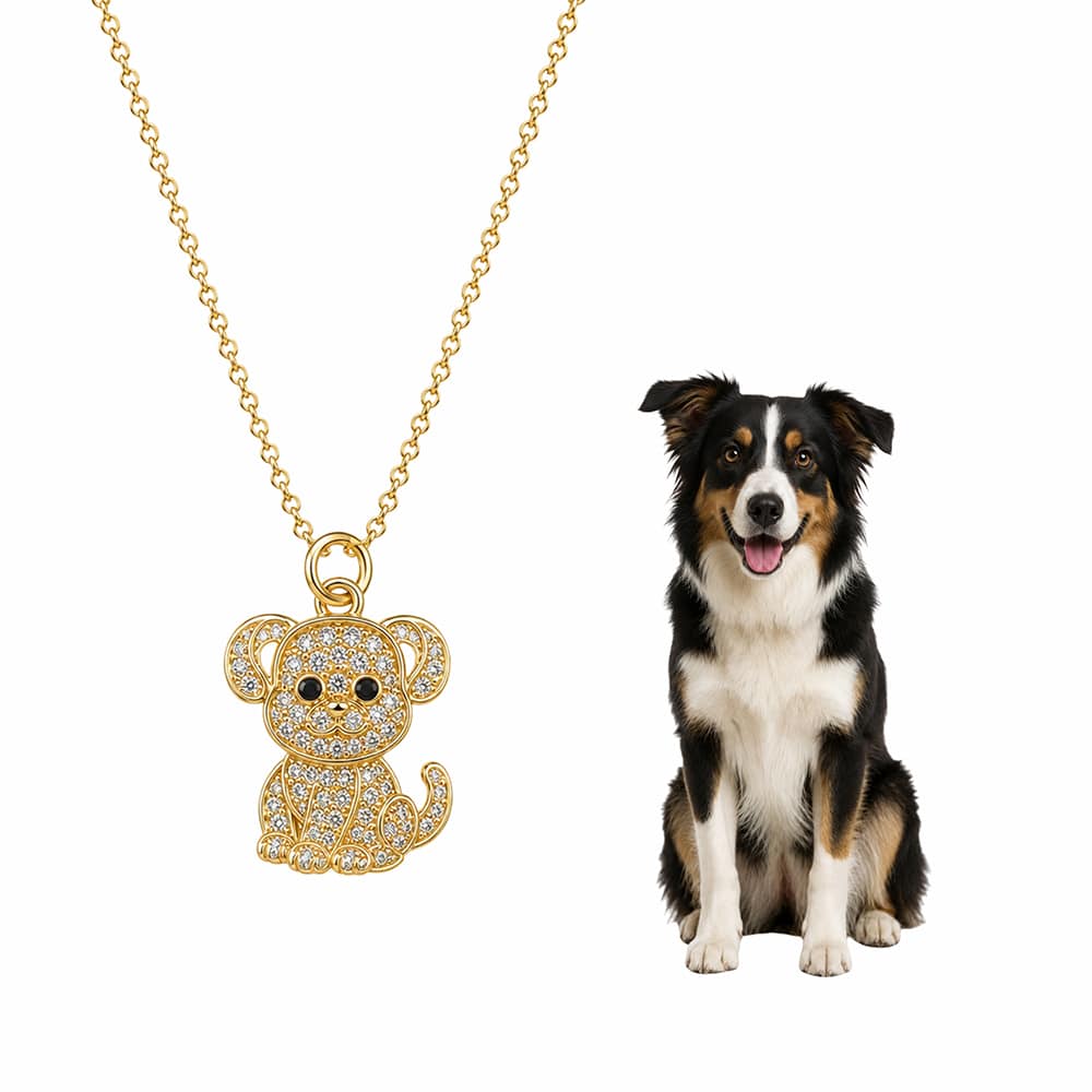 Golden Good Boy Crystal Puppy Necklace