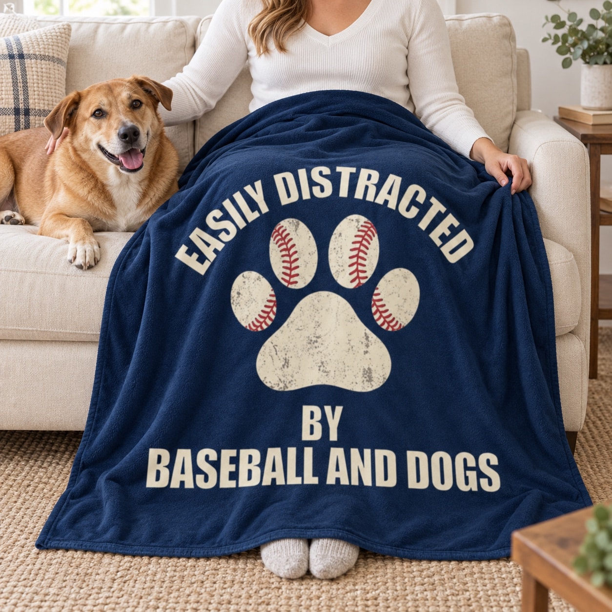 Easily Distracted by Baseball and Dogs Cozy Plush Fleece Blanket - 50"x60"