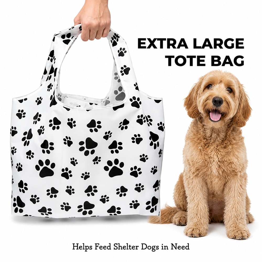 Everyday Paw Prints - Shopping Travel Shoulder Bag- Folding Grocery Tote Pouch Bag