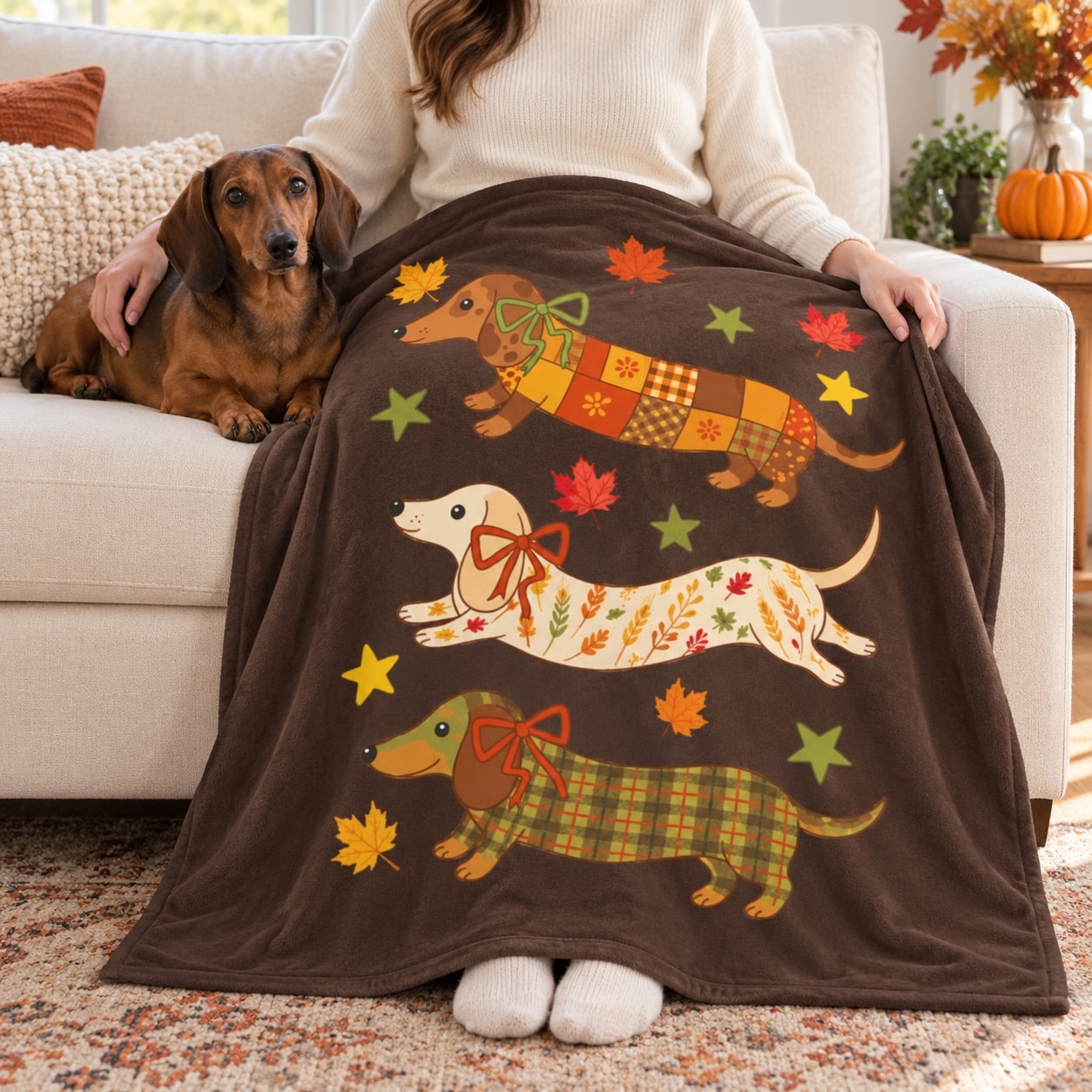 Fall Fashion Dachshunds Cozy Plush Fleece Blanket - 50"x60"