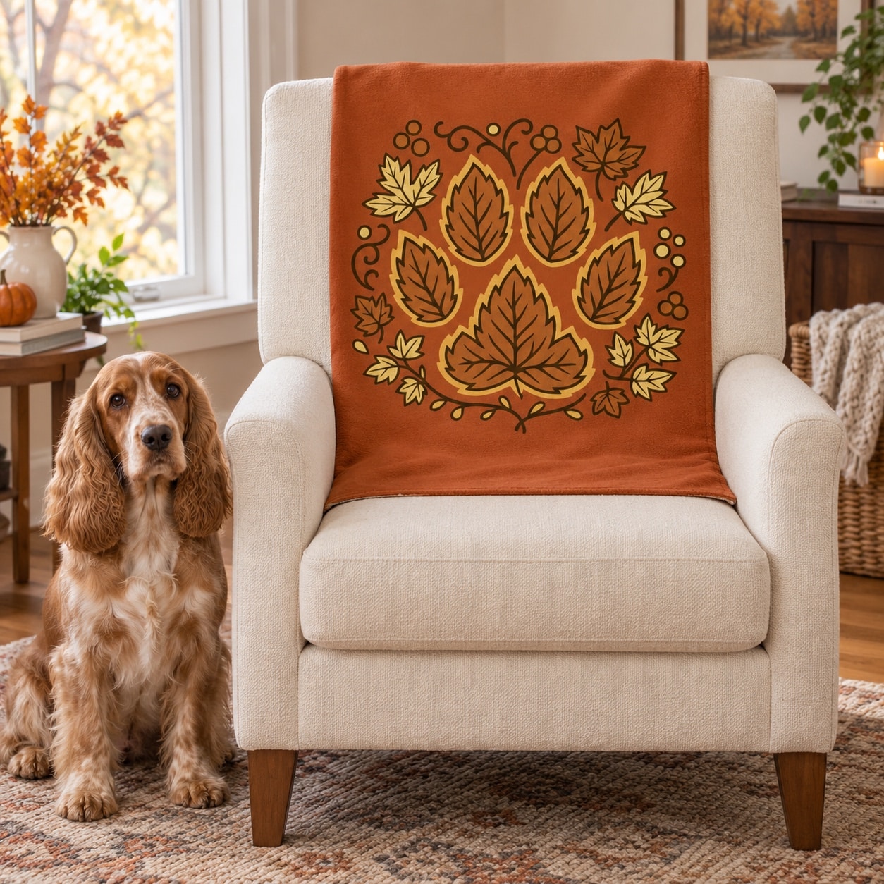 Autumn Leaves Paw Cozy Plush Fleece Dog Blanket - 30"x40"