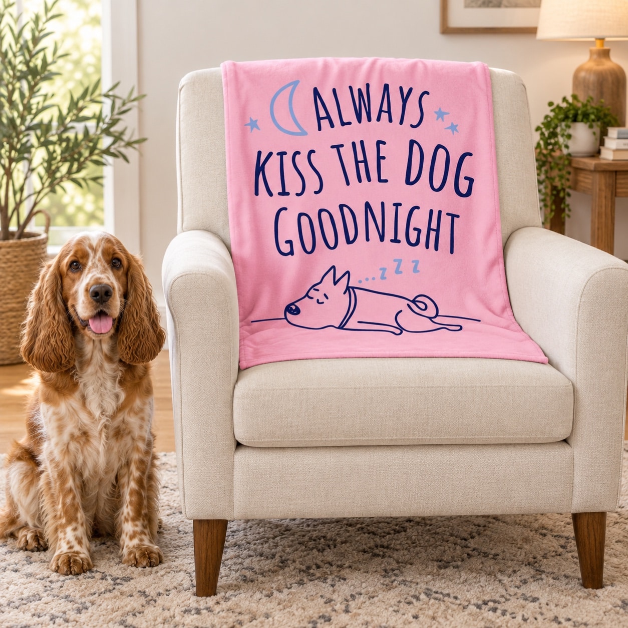 Always Kiss The Dog Goodnight Pink Cozy Plush Fleece Dog Blanket - 30"x40"
