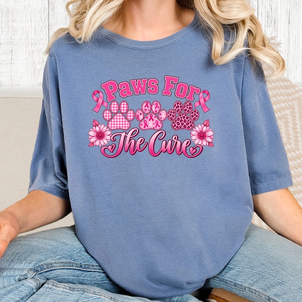 Comfort Colors Paws For The Cure Vintage Washed Tee - Blue Jean