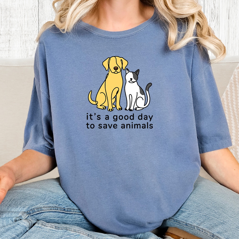 Comfort Colors It’s A Good Day To Save Animals Vintage Washed Tee - Blue Jean